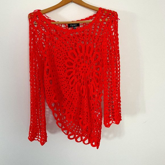 Papillon Bright Pink/Orange Crochet Cover Up - Picture 1 of 2